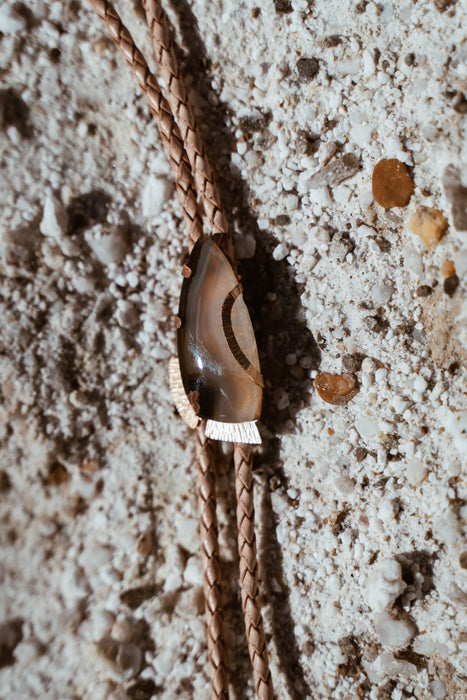 Brown Lace Agate sunshine bolo tie