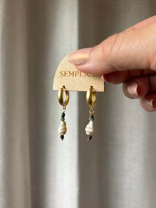 Turquoise and Shell Huggie Hoops