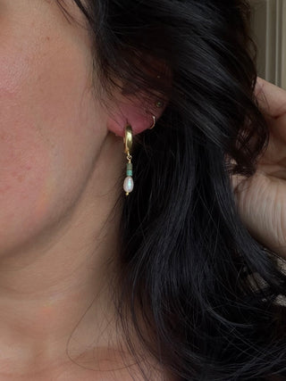 Pearl and Turquoise Huggie Hoops