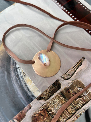 Moonstone pendant with espresso suede