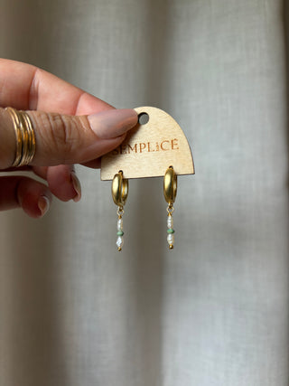 Small Turquoise and Pearl Huggie Hoops