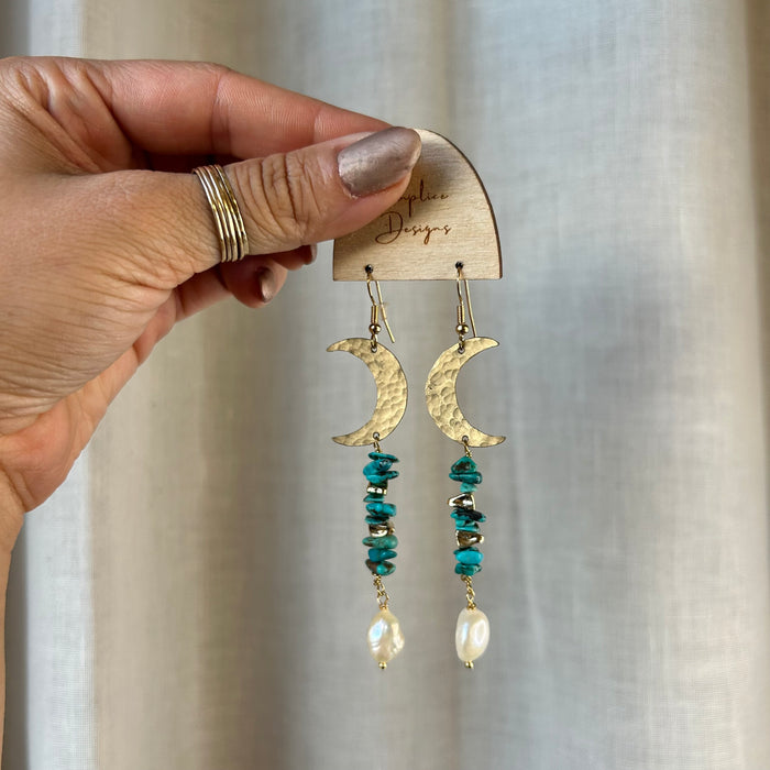 Moons with turquoise and pearls