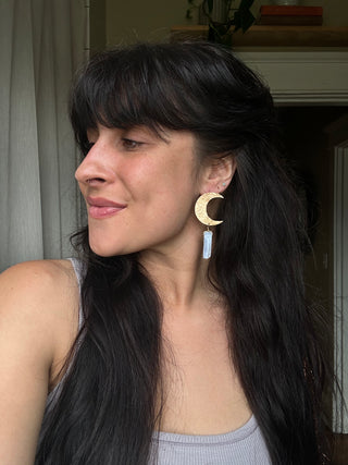 Large bronze moons with blue lace agate