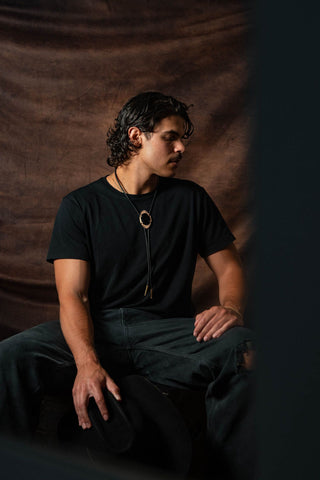 Black obsidian bolo tie