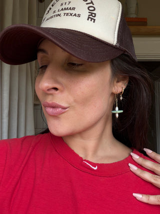 Turquoise coconut husk and pearl earrings