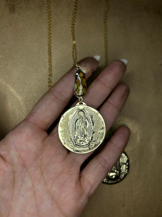 14k filled coin pendant necklace with Turquoise - Our Lady of Guadalupe