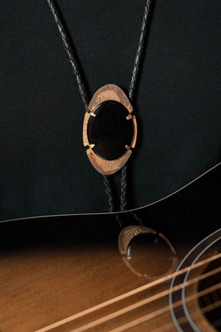 Black obsidian bolo tie
