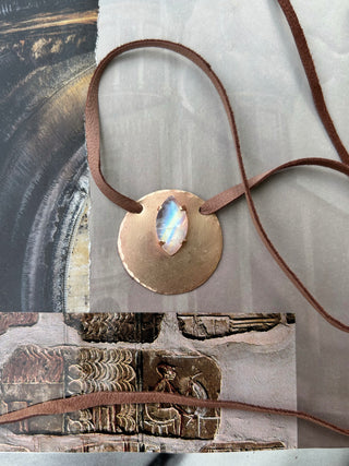 Moonstone pendant with espresso suede