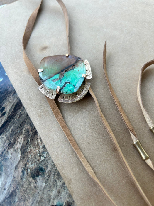 Turquoise - brown and blue suede bolo
