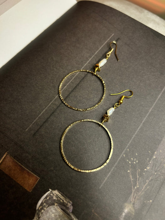 14k plated hoops with pearls and 14k plated chips