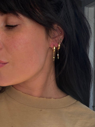 Brown Pearl Huggie Hoops