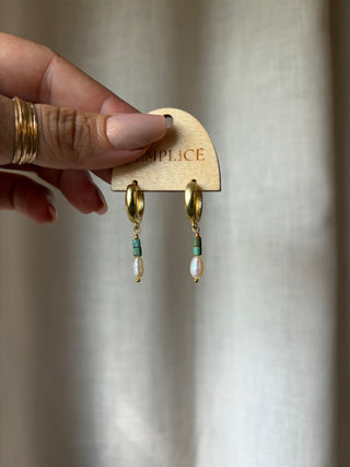 Pearl and Turquoise Huggie Hoops