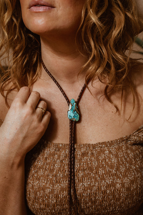 “Veil of Deja Blue” Turquoise bolo tie