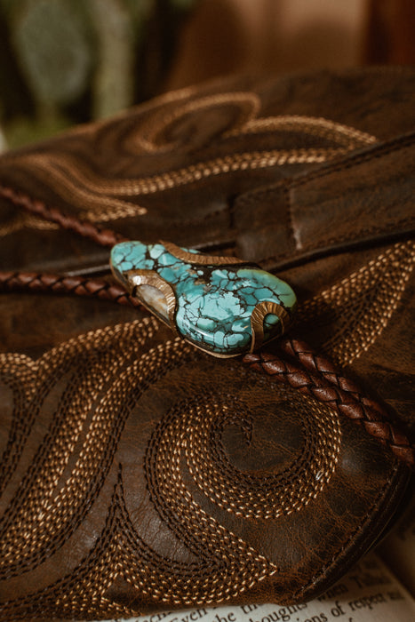 “Veil of Deja Blue” Turquoise bolo tie