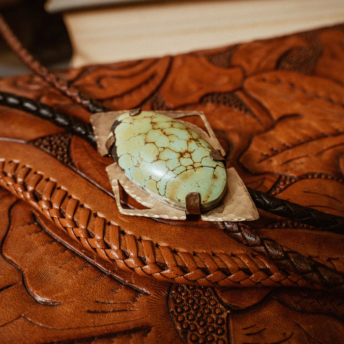 “Twilight on the Trail” Turquoise bolo tie