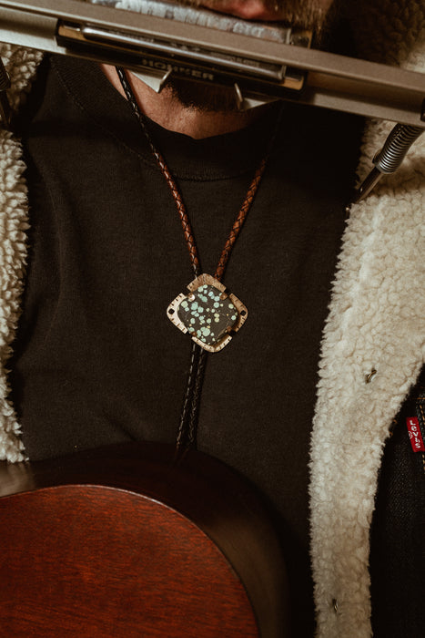 “Up at Dawn to Greet the Sun” Turquoise bolo tie