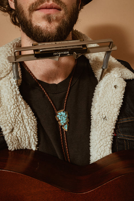 “Feathered Indians” Turquoise bolo tie