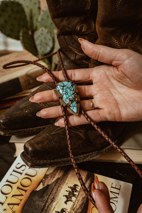 “Feathered Indians” Turquoise bolo tie